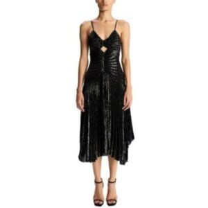 NWT A.L.C Lou Black Sequined Keyhole Midi Cocktail Dress